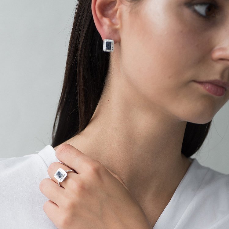 Золоті сережки з діамантами і сапфірами на італійській застібці сб0316di від ювелірного магазину Онікс - 4