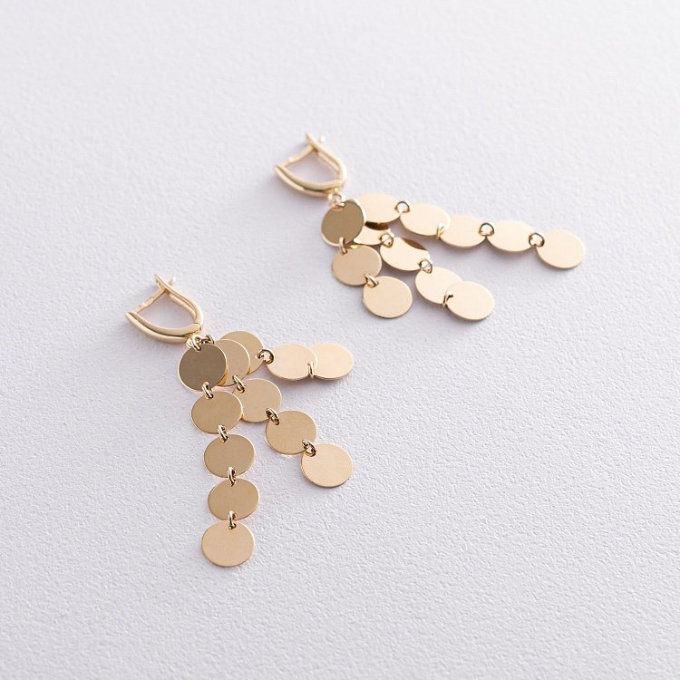 Висячие серьги "Монетки" из желтого золота с07229 от ювелирного магазина Оникс