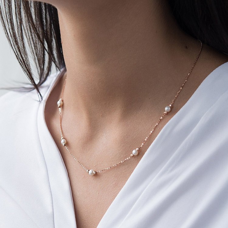 Золотое колье с культ. пресн. жемчугом кол01309 от ювелирного магазина Оникс - 7