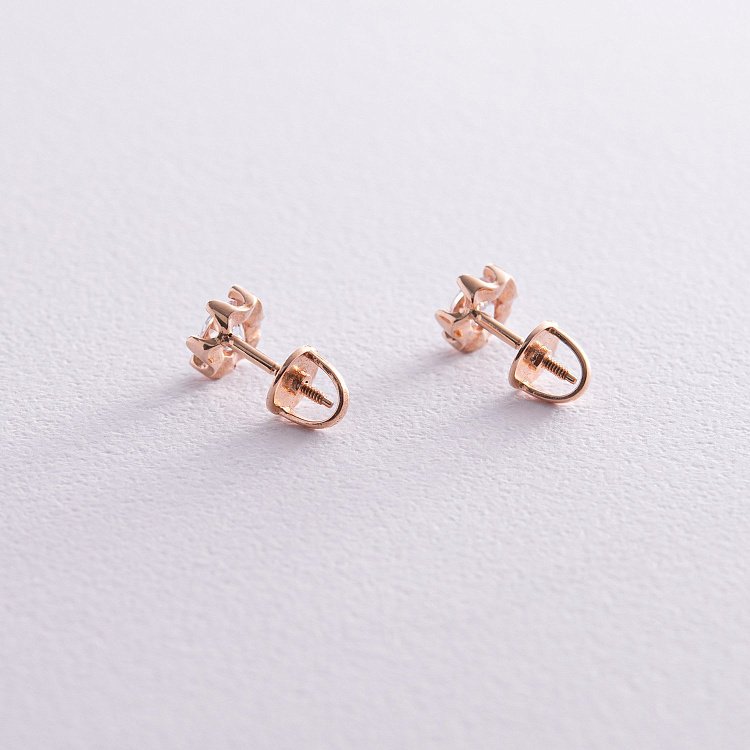 Золотые серьги - пусеты с фианитами с08174 от ювелирного магазина Оникс - 4