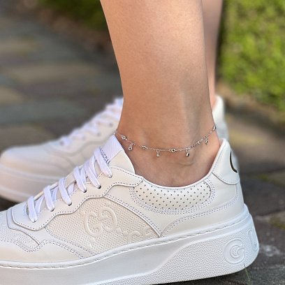 Серебряный браслет с зелеными фианитами на ногу 141572 №6