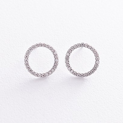 Срібні сережки - пусети "Кругообіг" (білі фіаніти) 064510б №2