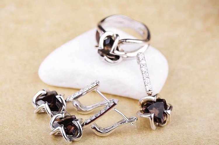 Серьги "Клевер" (дымчатый кварц) 12926 от ювелирного магазина Оникс - 2