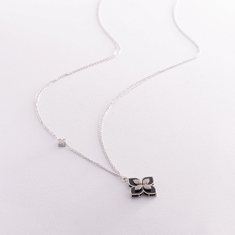 Срібне кольє "Конюшина" (полімер, фіаніти) 181232 від ювелірного магазину Онікс