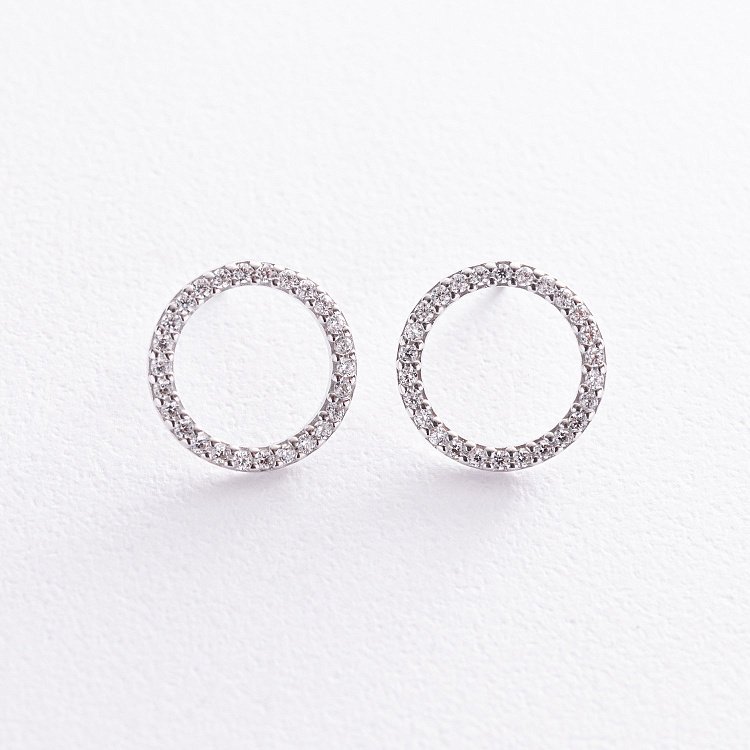 Срібні сережки - пусети "Кругообіг" (білі фіаніти) 064510б від ювелірного магазину Онікс - 2