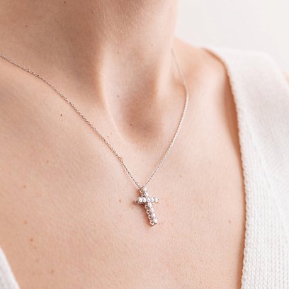 Золотое колье "Крестик" с бриллиантами 112841121 №6