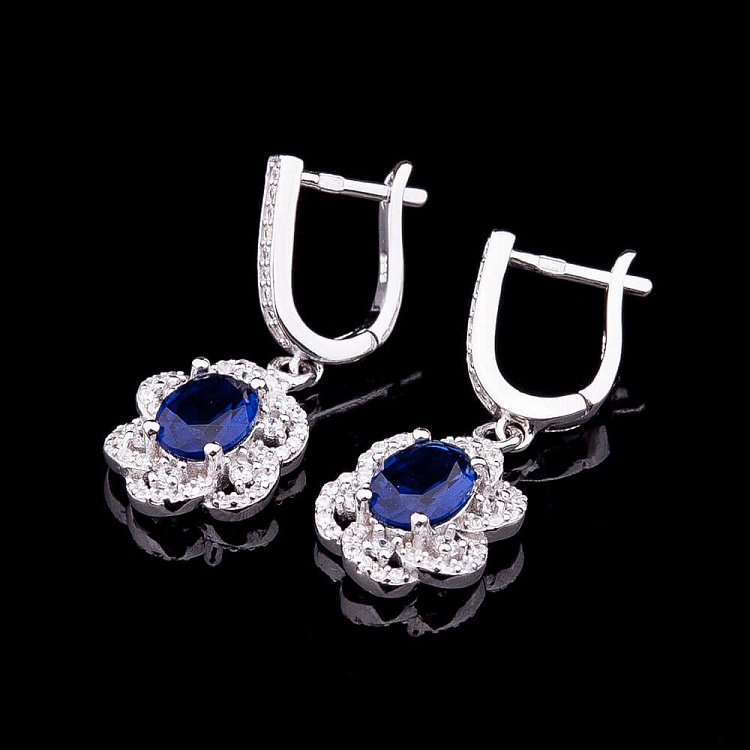 Серьги с синтетической шпинелью синего цвета с07 от ювелирного магазина Оникс - 1