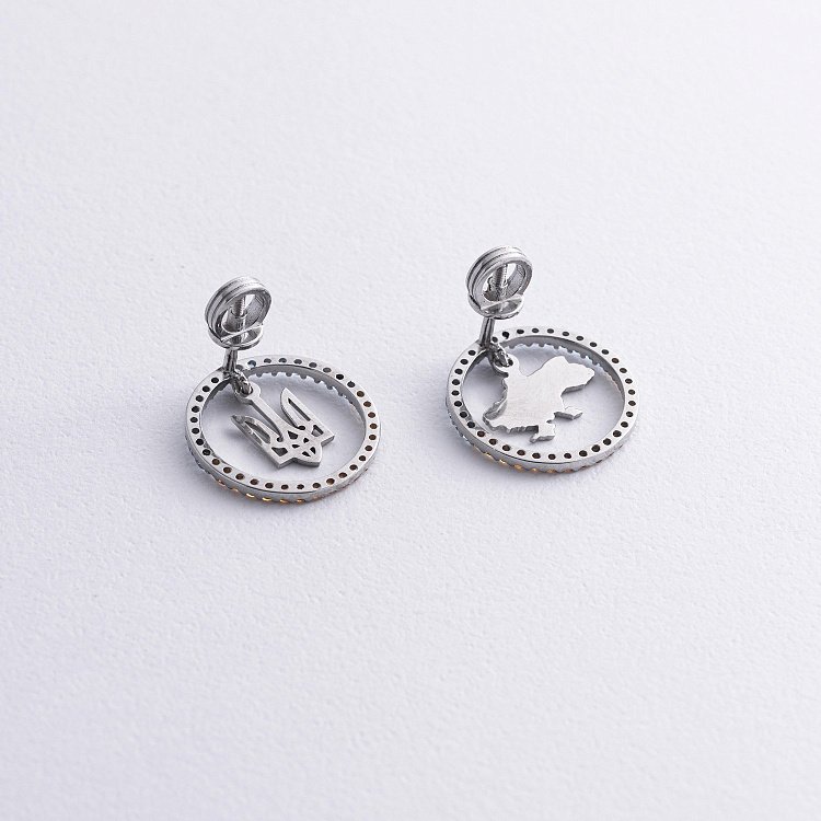 Серебряные серьги - пусеты "Карта Украины. Герб Украины - Тризуб" с фианитами 1026 от ювелирного магазина Оникс - 2