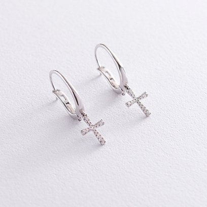 Золотые серьги "Крестики" с бриллиантами сб0175ca №6