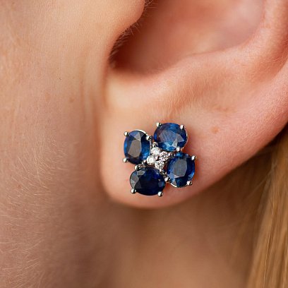 Золотые серьги - пусеты (сапфиры, бриллианты) сб0498nl №2