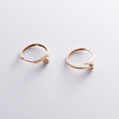 Серьги - кольца "Гвоздь" в желтом золоте с08340 №3