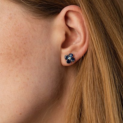 Золоті сережки - пусети (сапфіри, діаманти) сб0498nl №4