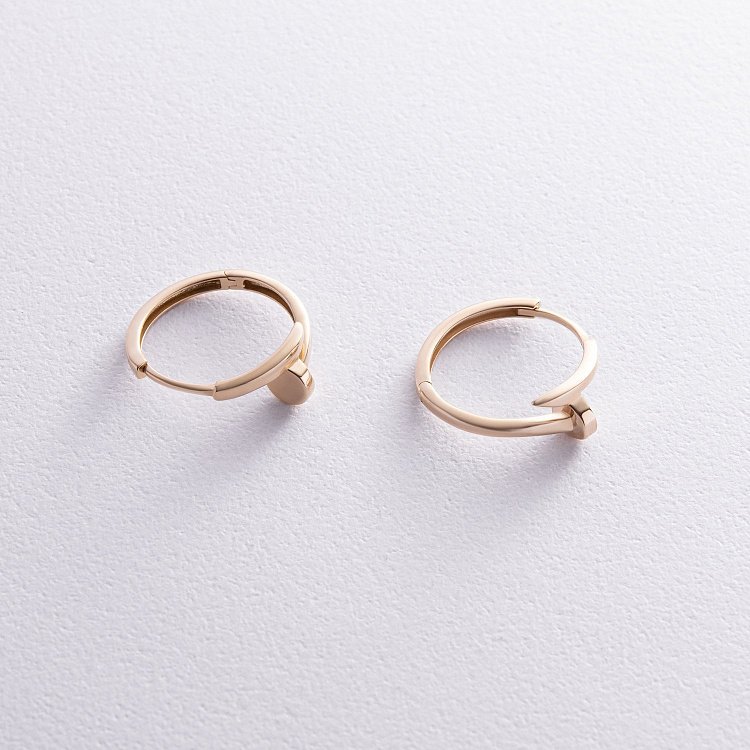 Серьги - кольца "Гвоздь" в желтом золоте с08340 от ювелирного магазина Оникс - 2