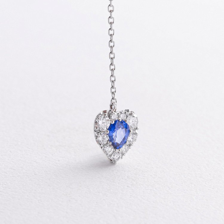 Золотое колье - галстук "Сердечко" с бриллиантами и сапфиром колб0145mi от ювелирного магазина Оникс - 4