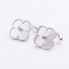 Срібні сережки з фіанітами і перламутром (родій) "Клевер" 121808 от ювелирного магазина Оникс - 3