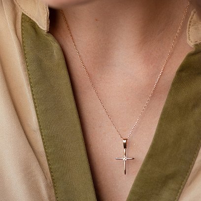 Золоте кольє "Хрестик"  з фіанітами кол02188 №2