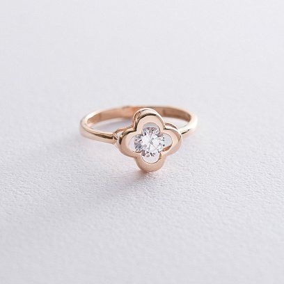 Золотое кольцо "Клевер" с фианитом к05200