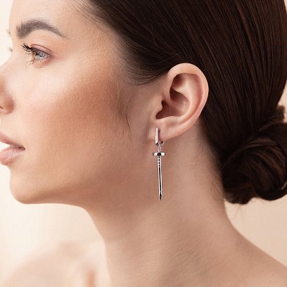 Серьги "Гвоздь" в белом золоте с08165 №3