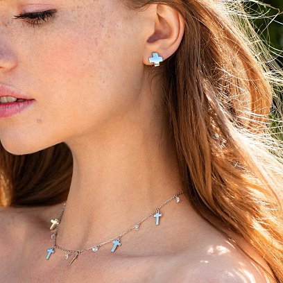 Серебряное колье "Крестики" с фианитами 18935 №4