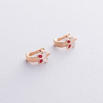 Дитячі золоті сережки "Квіточки" з емаллю с02159