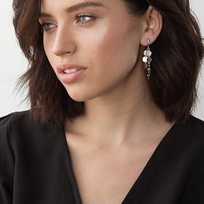 Висячие серьги "Монетки" из белого золота с06394 №2