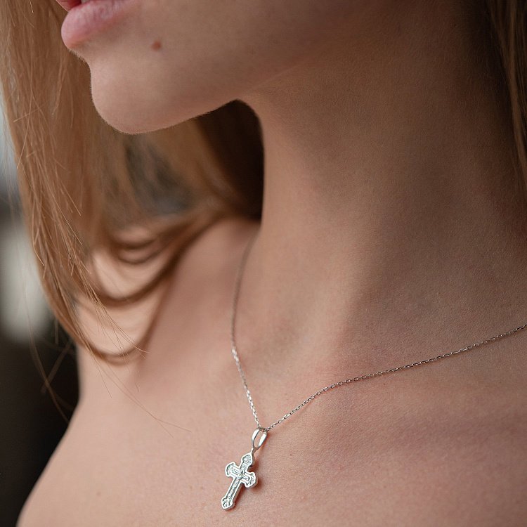 Золотой крестик "Распятие. Спаси и Сохрани" п03205d от ювелирного магазина Оникс - 1