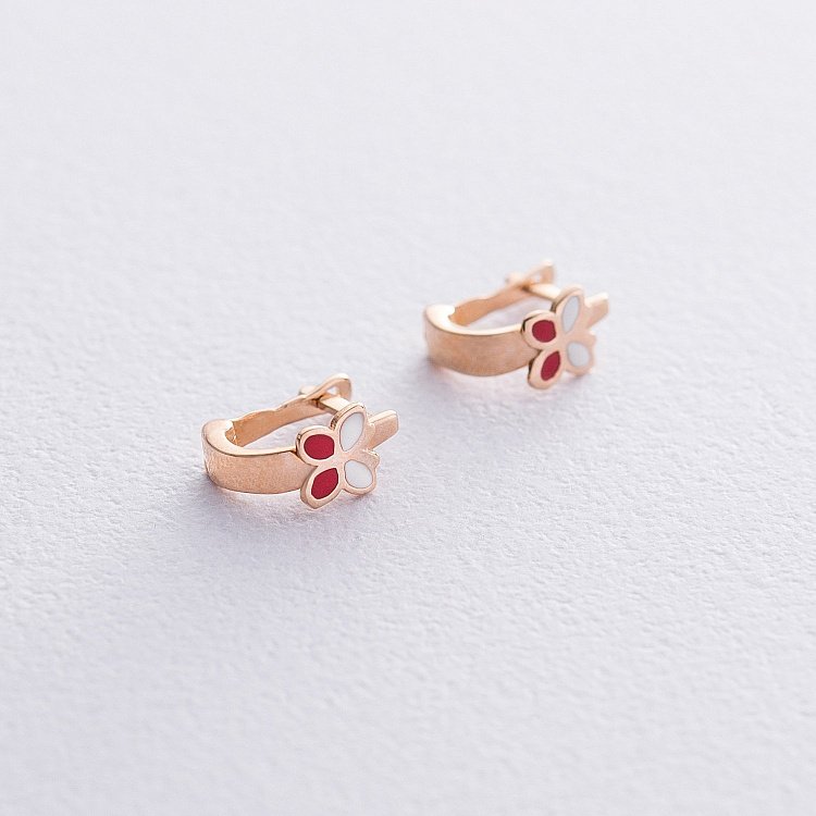 Дитячі золоті сережки "Квіточки" з емаллю с02159 від ювелірного магазину Онікс
