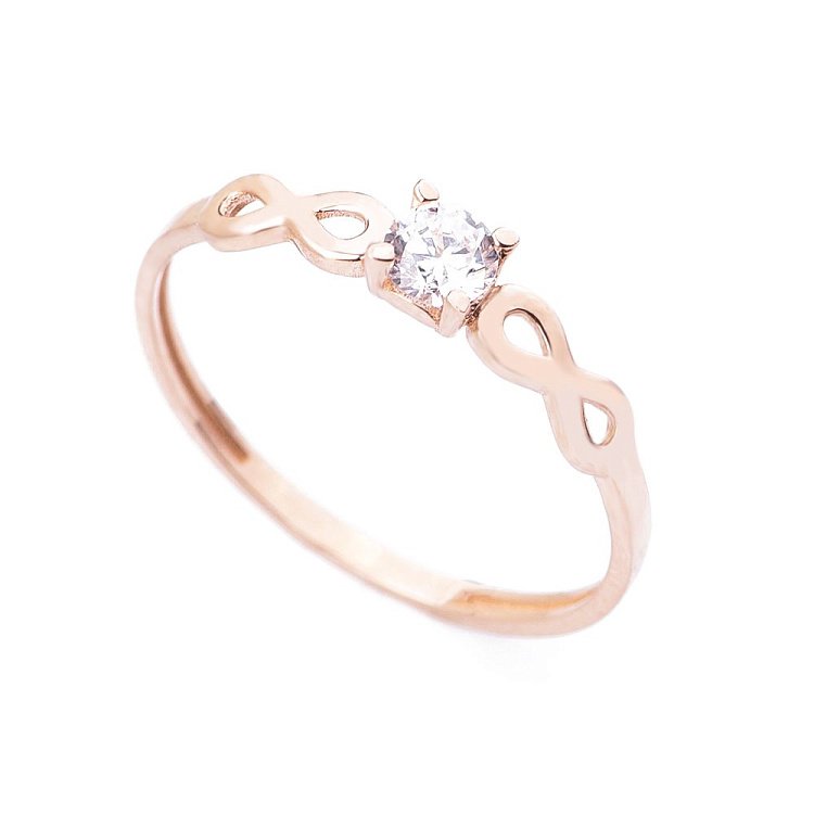 Золотое кольцо "Бесконечность" с фианитами к04995 от ювелирного магазина Оникс - 1