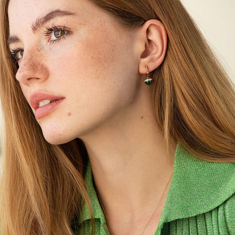 Золотые серьги (малахит, бриллианты) сб0533sm от ювелирного магазина Оникс - 1