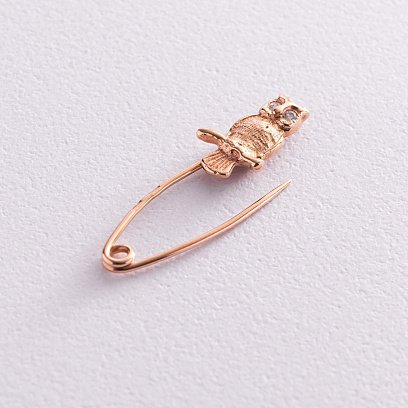 Золота шпилька "Сова" (фіаніт) зак00121
