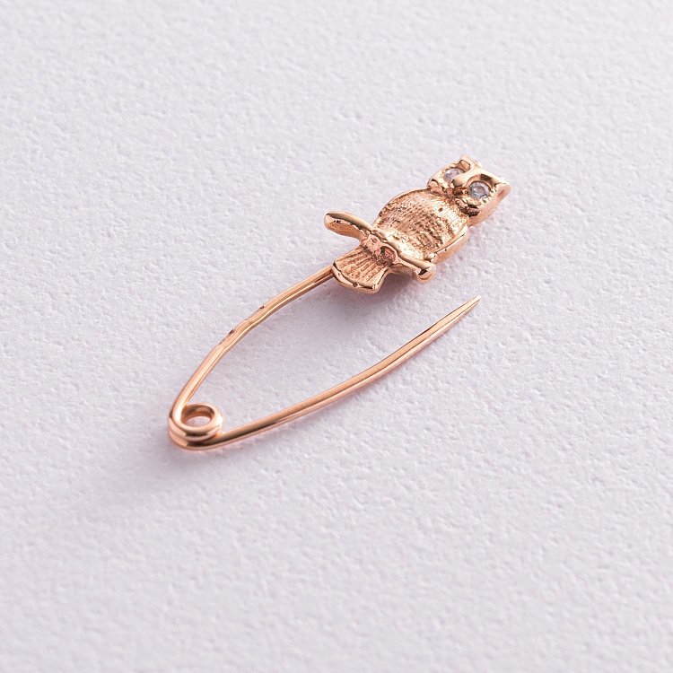 Золота шпилька "Сова" (фіаніт) зак00121 від ювелірного магазину Онікс