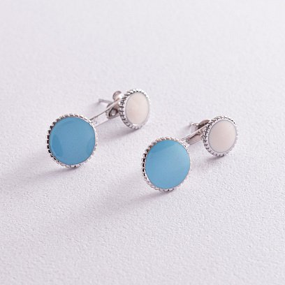 Серебряные серьги - джекеты с эмалью 122317