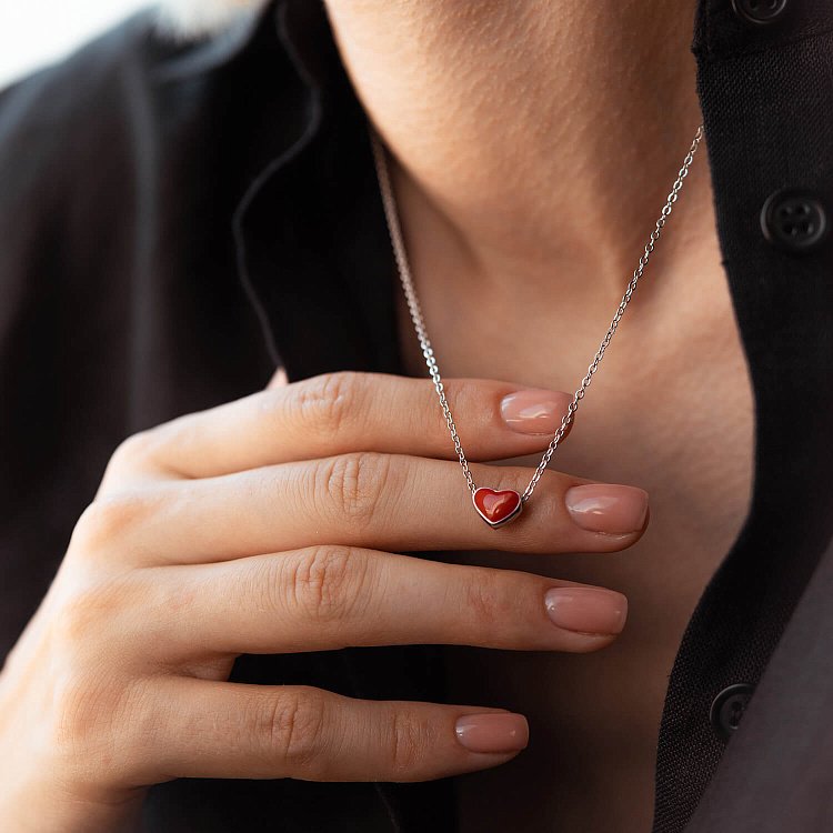 Серебряное колье "Сердечко" (эмаль) 18767 от ювелирного магазина Оникс - 5