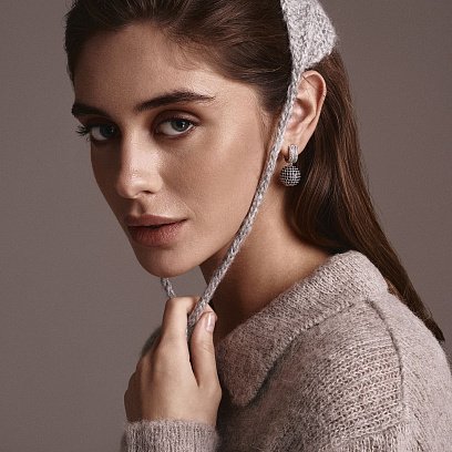 Золоті сережки "Кульки" (діаманти, сапфіри) сб0195са №2