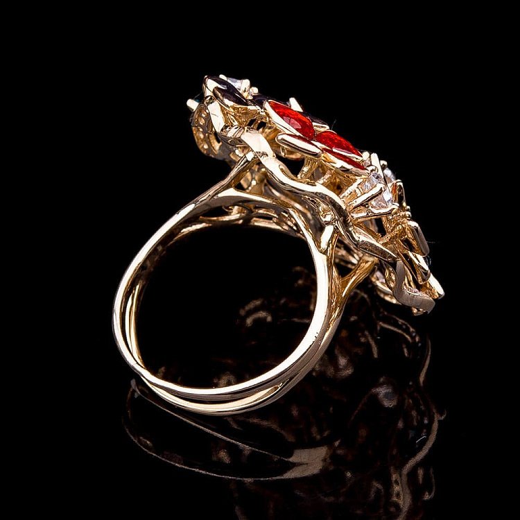 Эксклюзивное золотое кольцо "Бабочки" с эмалью и фианитами к04293 от ювелирного магазина Оникс - 5