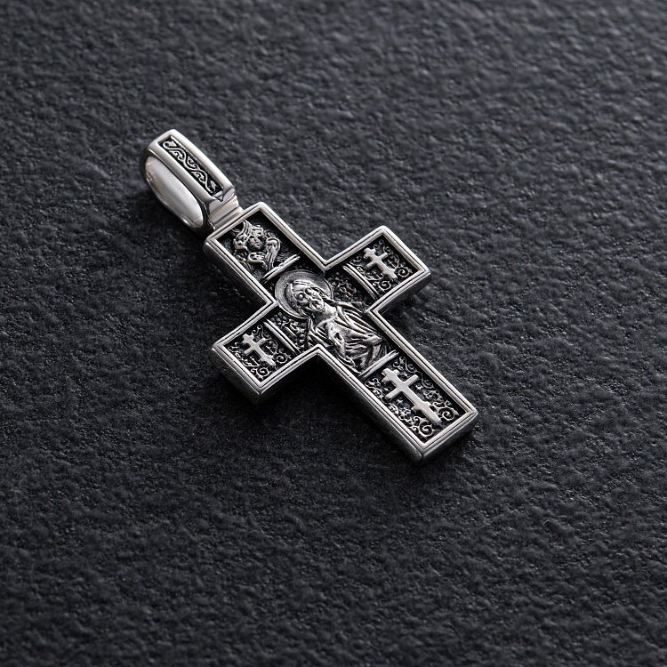 Православний срібний хрест "Господь Вседержитель. Св. мученик Трифон" 133005 від ювелірного магазину Онікс - 1