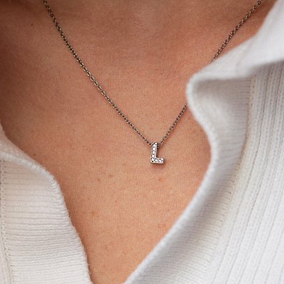 Серебряное колье с буквой "L" с фианитами 1103 L №4