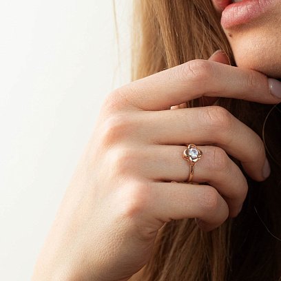 Золота каблучка "Конюшина" з фіанітом к05200 №3