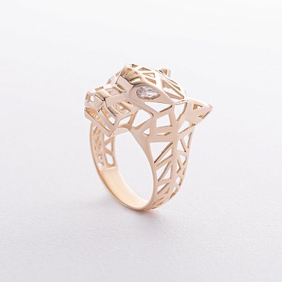 Кольцо "Пантера" в желтом золоте (фианиты) к08248