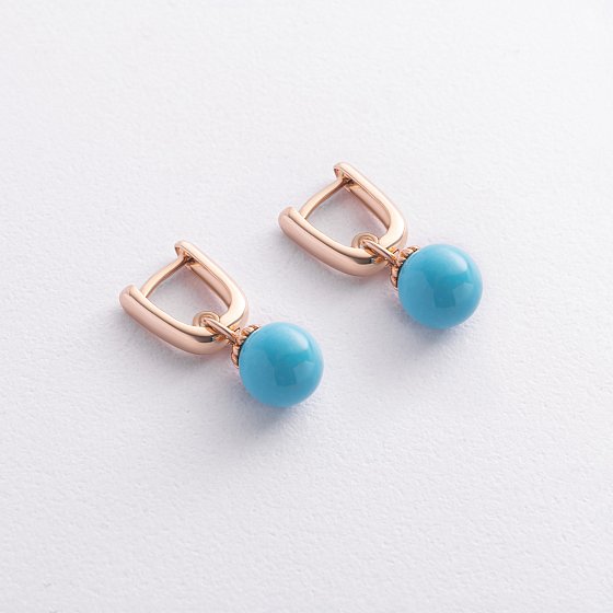 Серьги с бирюзой (красное золото) с08757 №3