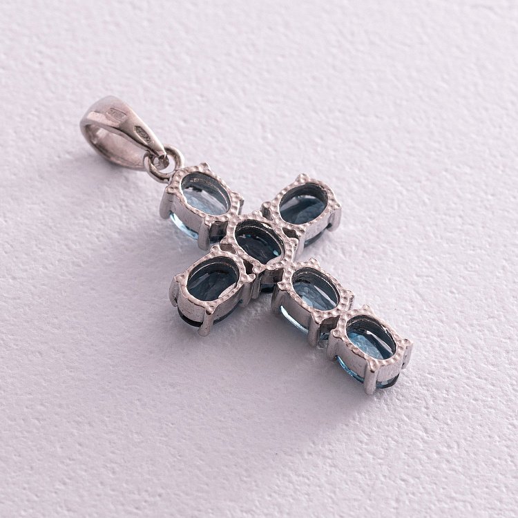 Серебряный Крестик (топаз "Лондон голубой") 131891 от ювелирного магазина Оникс - 2