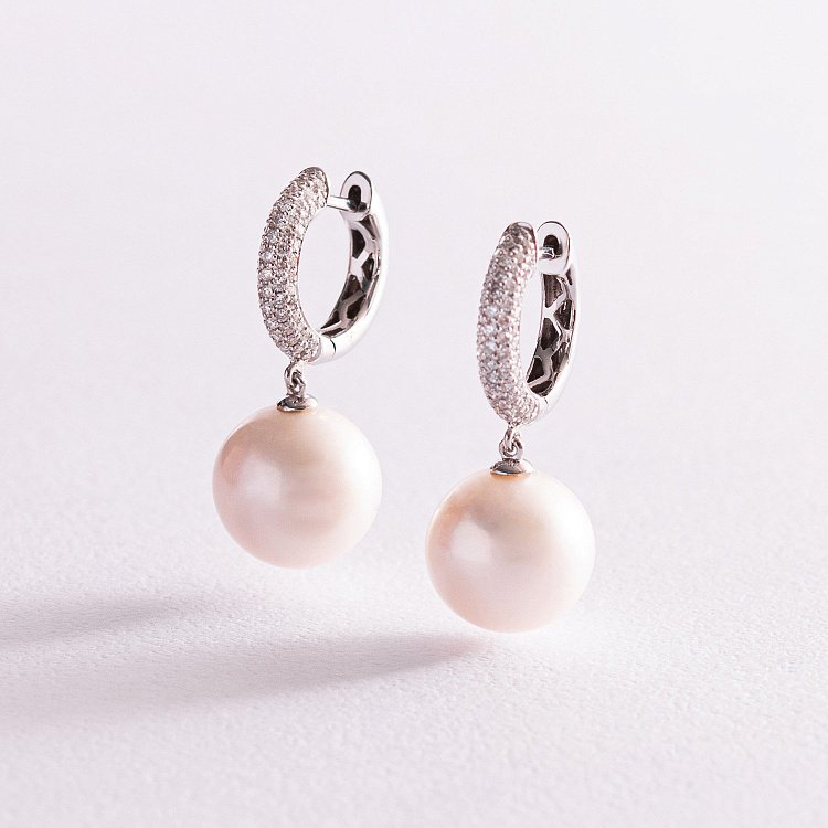 Золоті сережки з діамантами і перлами сб0026caj від ювелірного магазину Онікс