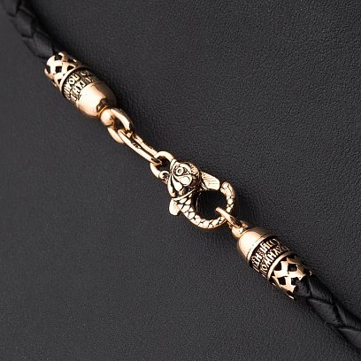 Шкіряний шнурок "Рибка" із золотою застібкою з молитвою (3 мм) кол00493 №4