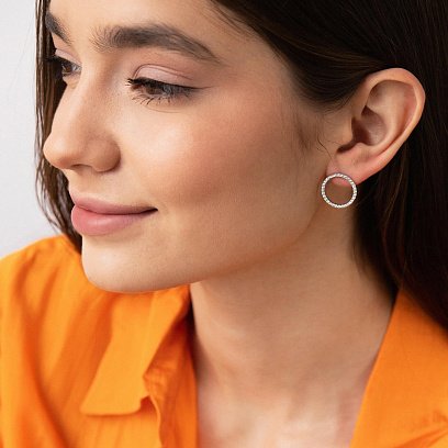 Серьги - пусеты "Круговорот" с фианитами 1.6 см (белое золото) с08283 №8