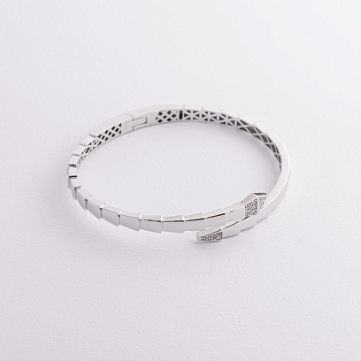 Жорсткий браслет "Змія" у білому золоті (фіаніти) б05494 №2