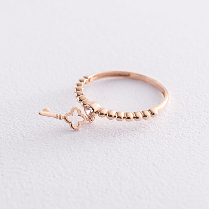 Золотое кольцо "Ключик" с фианитом к06800 №4