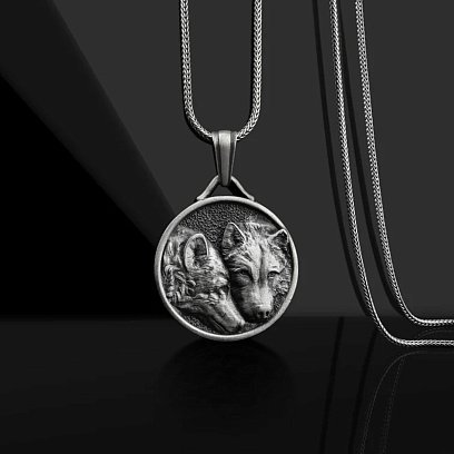 Срібний кулон "Вовча родина" (можливе гравіювання) 133219