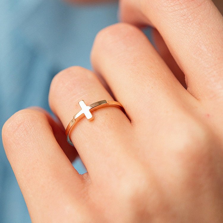 Каблучка "Хрестик" у червоному золоті к06984 від ювелірного магазину Онікс - 1