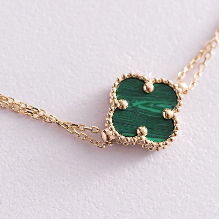 Двойной браслет "Клевер" в желтом золоте (малахит) б04823 от ювелирного магазина Оникс - 4