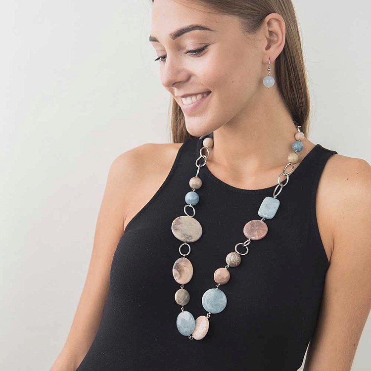 Бусы с агатом, кораллом и полевым шпатом 1650бу36 - 3 Бусы с агатом, кораллом и полевым шпатом 1650бу36 от ювелирного магазина Оникс - 3